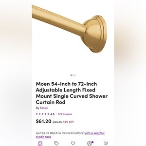 Moen 54-72 inch curved shower rod in brushed gold